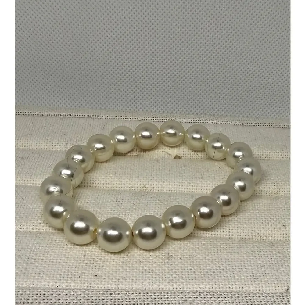 Vintage TIME Watch & Faux Pearl Bracelet Set Gold Cuff Quartz